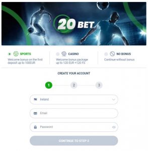 registration in 20bet